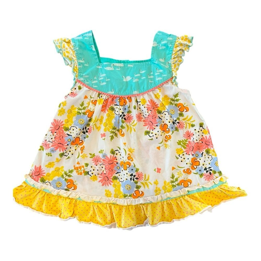 Matilda Jane Girls Top Size 6 – Floral Print with Swan Bodice & Ruffle Hem